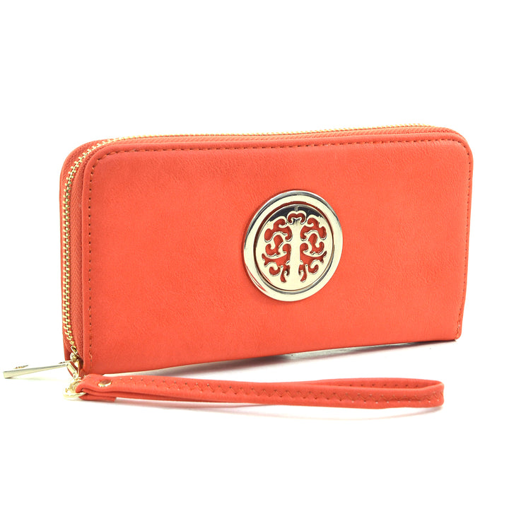 Dasein Emblem Embossed Zip Around Wallet for Women w/ Wrist Strap Image 1