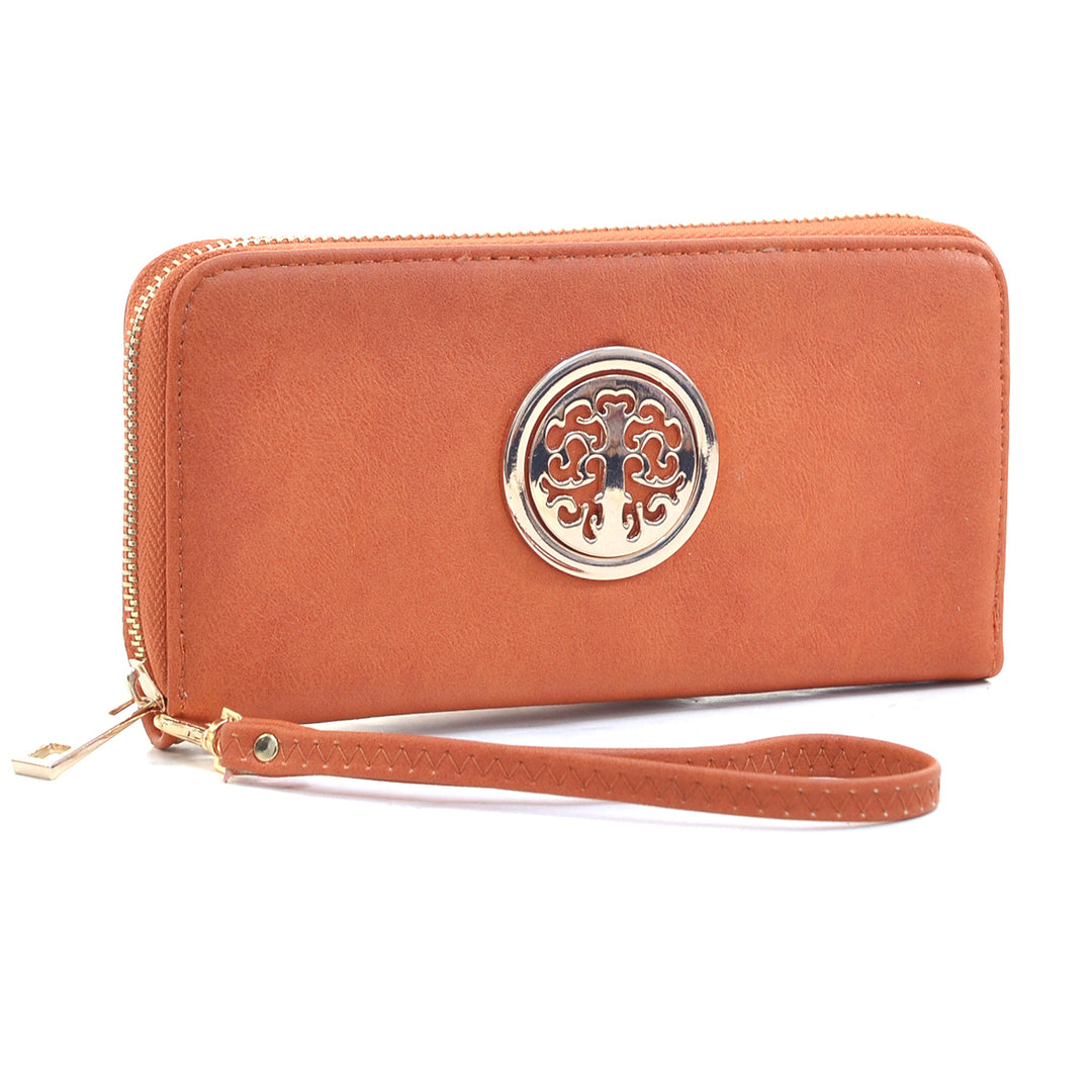 Dasein Emblem Embossed Zip Around Wallet for Women w/ Wrist Strap Image 3