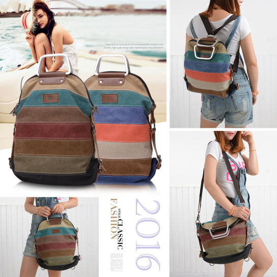 Multi Ways Rainbow Canvas School Backpack Shoulder Handbag Tote Bag Image 1