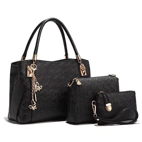 Deluxe Women 3 Piece Tote Bag Pu Leather Handbag Purse Bags Set Image 6
