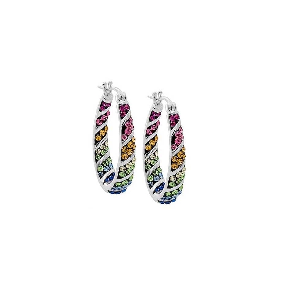 18k White Gold Plated Hoop Earrings with Swarovski Elements Multicolor Crystals Image 1