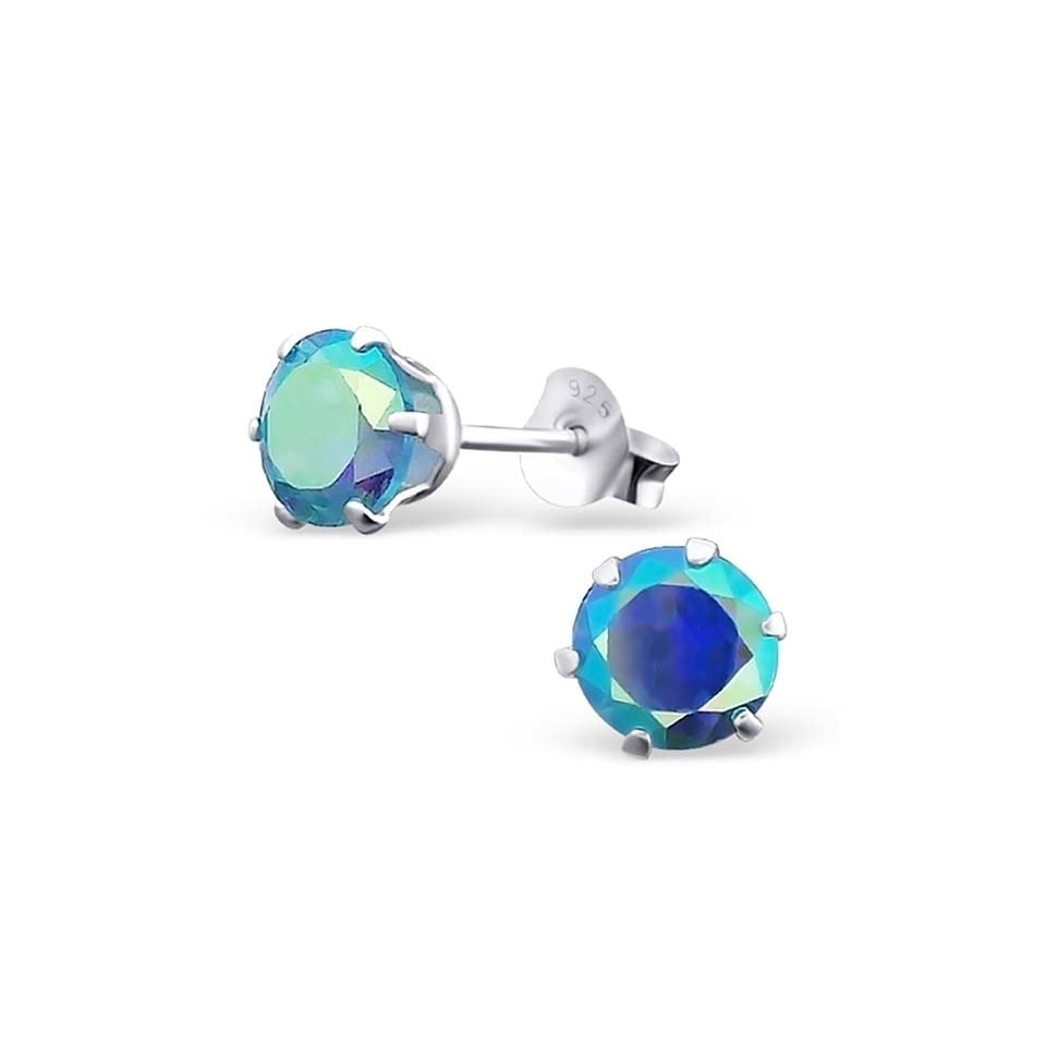 Swarovski Elements Aurora Borealis Crystal Studs 2.00 CTTW Sterling Silver Image 1