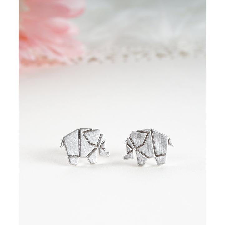 Elephant Stud Earrings Origami Elephant Stud Earrings Cute Animal Studs Fun Japanese Origami Elephant Stud Earrings Image 2