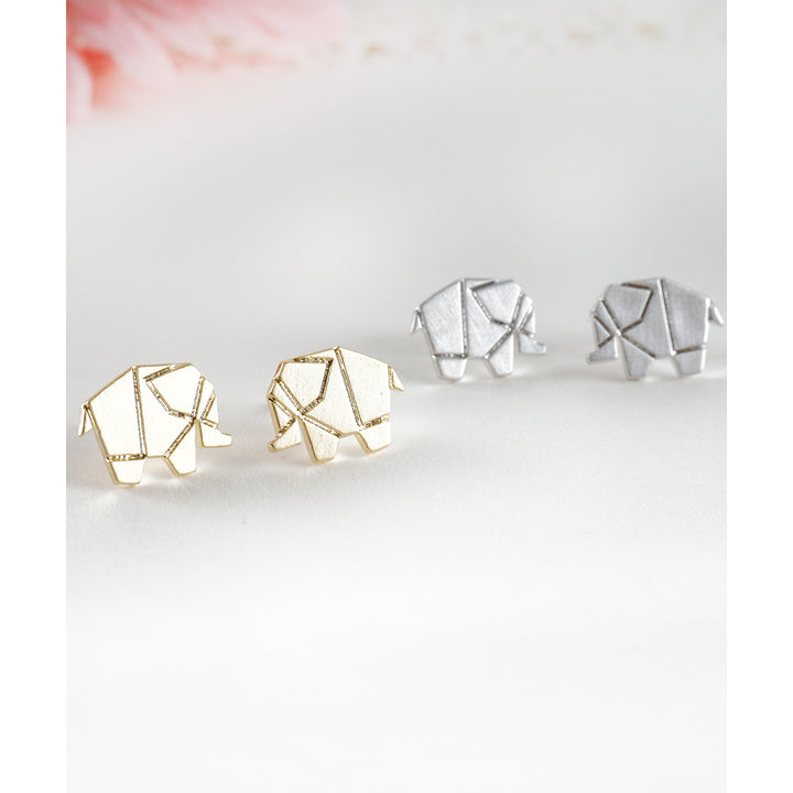 Elephant Stud Earrings Origami Elephant Stud Earrings Cute Animal Studs Fun Japanese Origami Elephant Stud Earrings Image 3