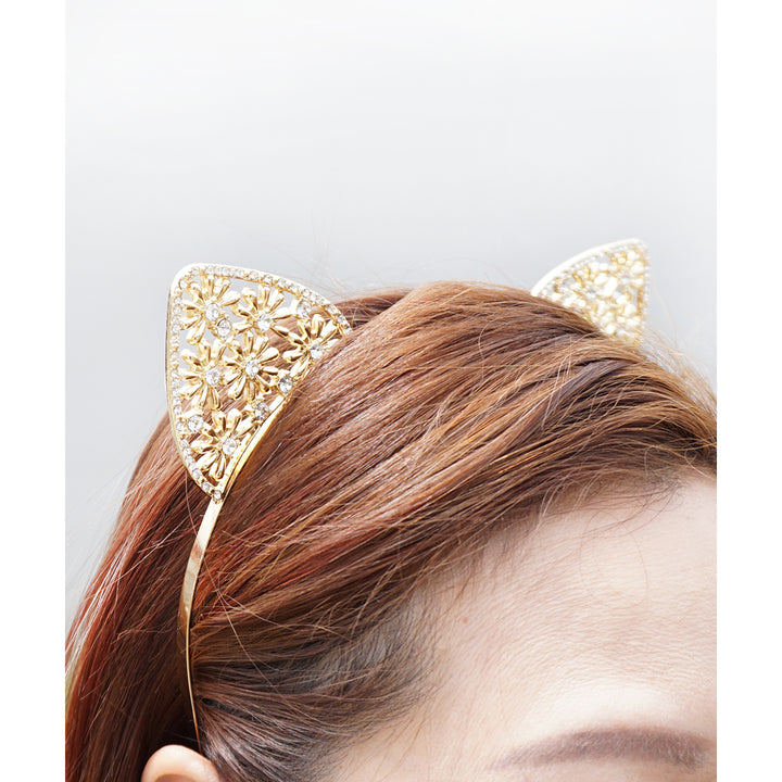 Crystal Cat EarsCat Ears HeadbandGold Cat Ears HeadbandGold Crystal Cat EarsJewel Cat EarsJeweled Cat EarsRave Cat Ears Image 1