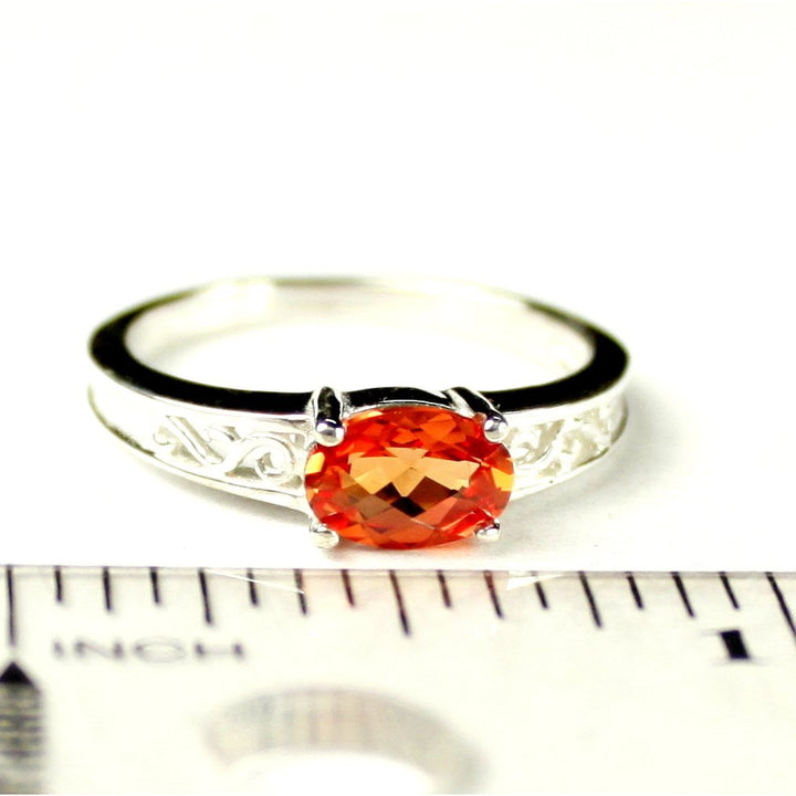 SR362 Created Padparadsha Sapphire 925 Sterling Silver Ring Image 4