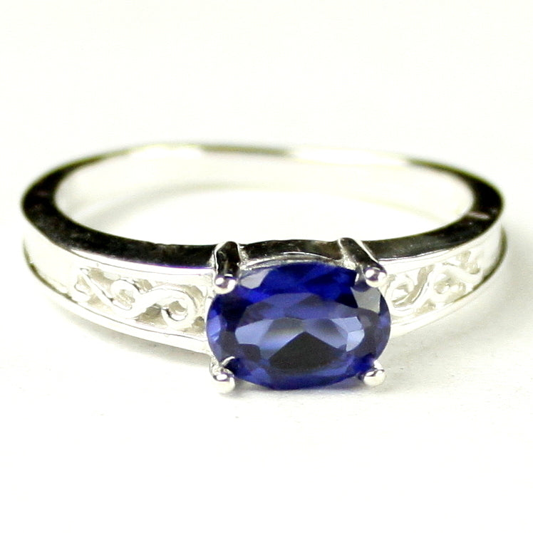 SR362 Created Blue Sapphire 925 Sterling Silver Ring Image 1