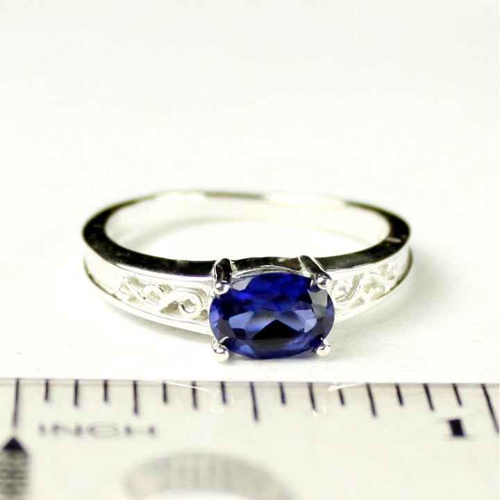 SR362 Created Blue Sapphire 925 Sterling Silver Ring Image 4