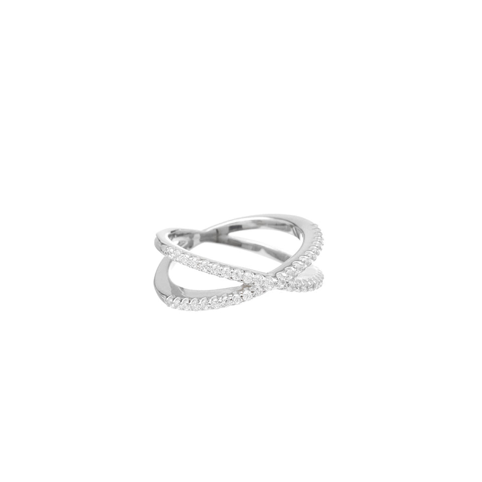 18Kt White Gold Plated Micropave Crossover Ring Image 1