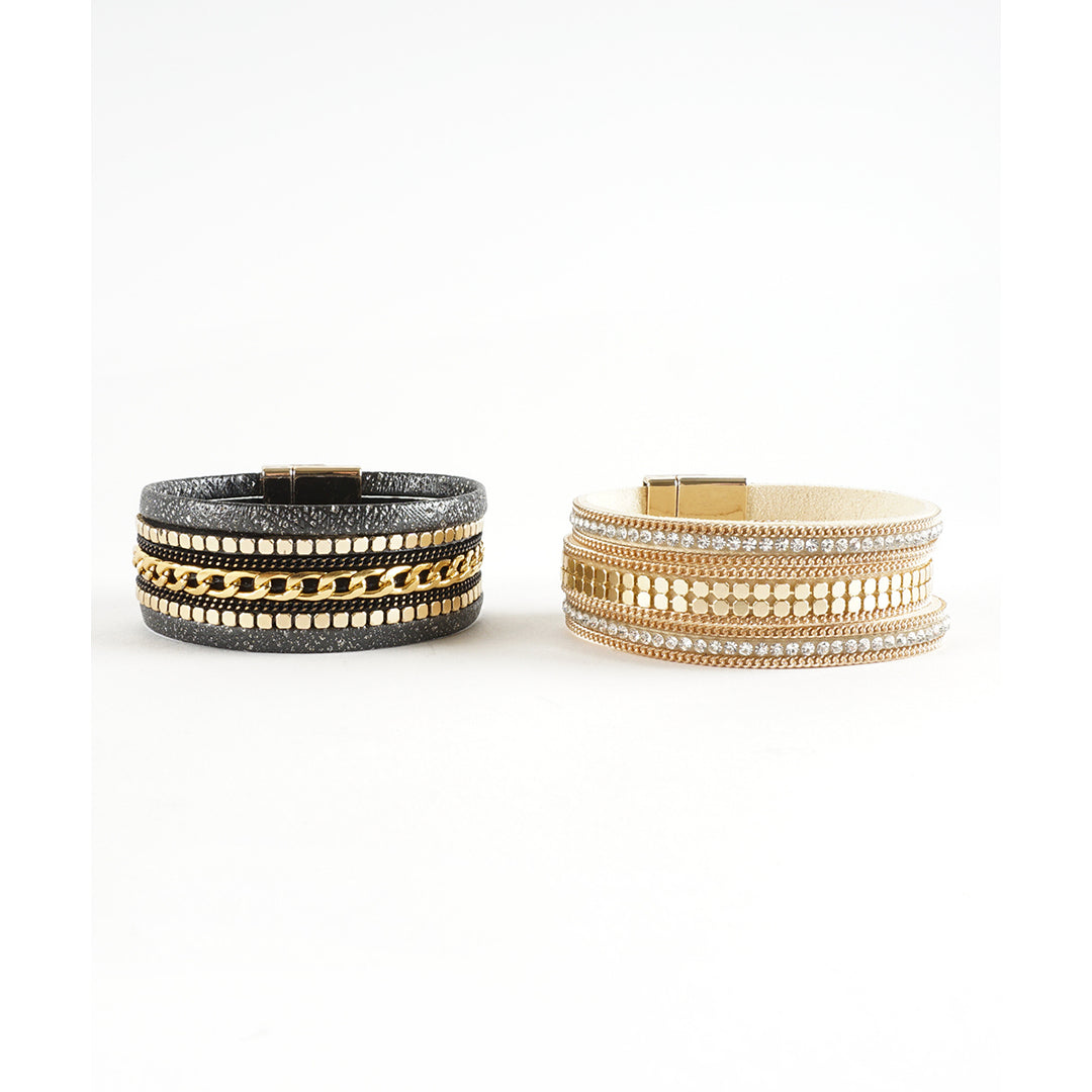 Wrap Cuff Vegan Leather MultiStrand Chain and Sequins Magnetic Clasp Bracelet Arm Stacks Image 1