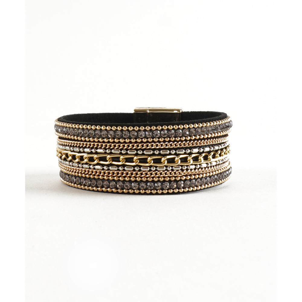 Wrap Cuff Vegan Leather MultiStrand Chain and Sequins Magnetic Clasp Bracelet Arm Stacks Image 2