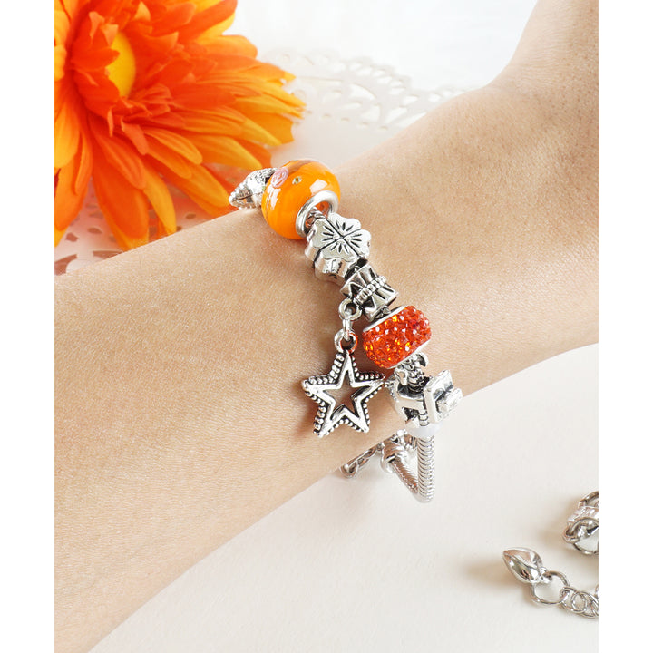 Silver Charm Bracelet with CharmsStarter Charm Bracelet with Orange CharmsStar CharmsCollectible Charm Bracelet Image 1