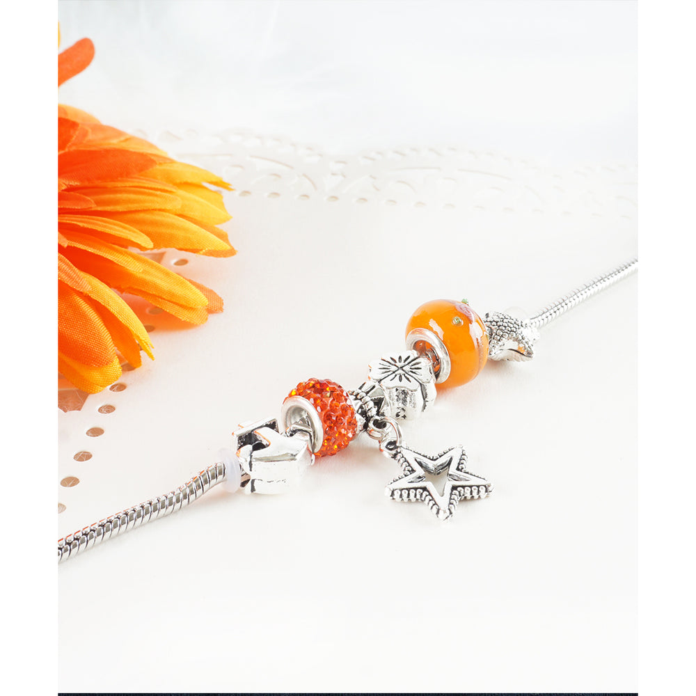 Silver Charm Bracelet with CharmsStarter Charm Bracelet with Orange CharmsStar CharmsCollectible Charm Bracelet Image 2