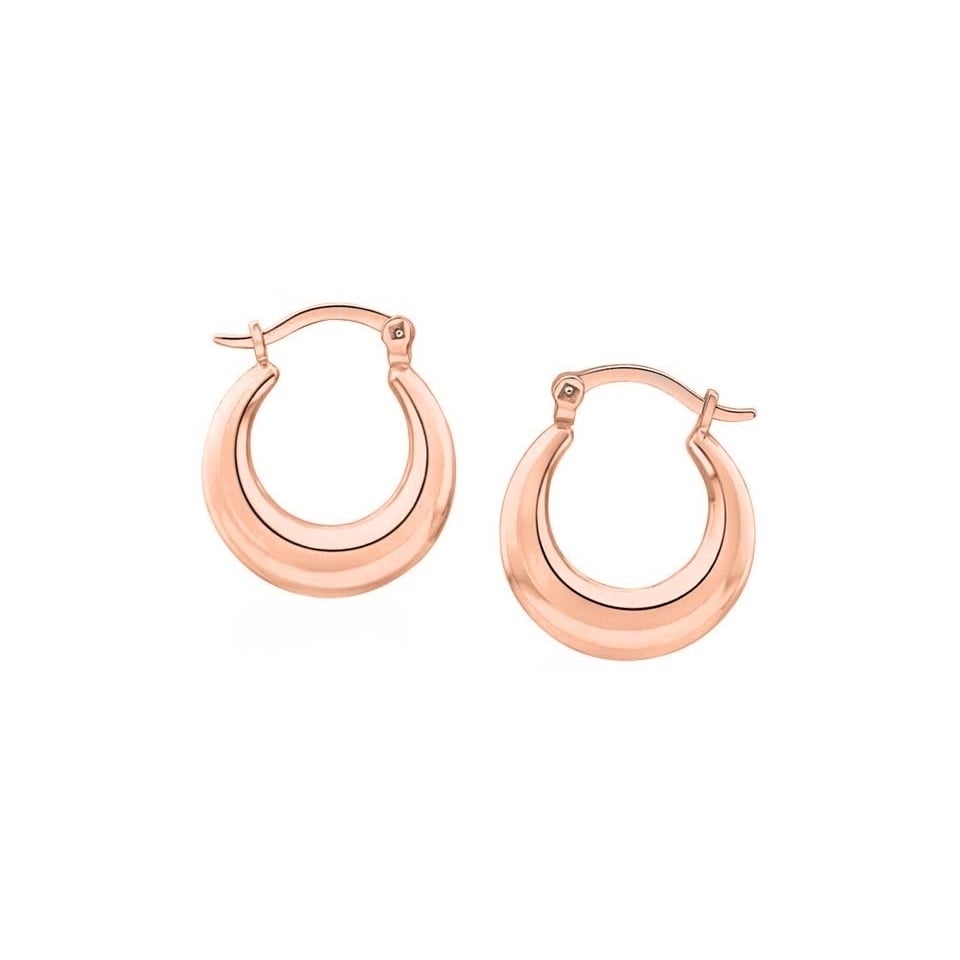 Solid 14K Rose Gold Graduated French Lock Hoop Earrings 14mm Size Image 1