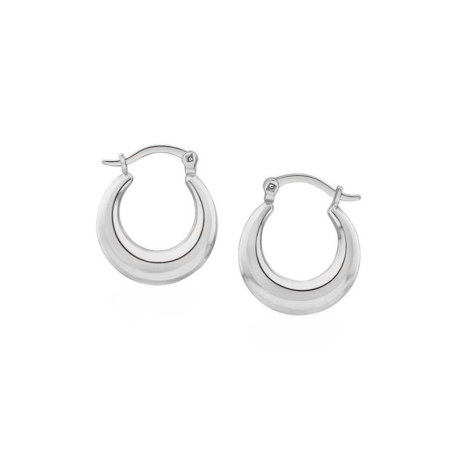 Solid 14k White Gold Graduated French Lock Hoops 14mm Elegant Earrings Image 1