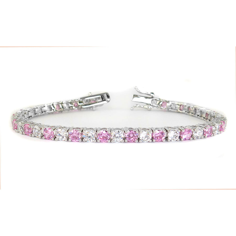 11.00 CTTW Pink And White Simulated Diamond Tennis Bracelet in White Gold Image 1