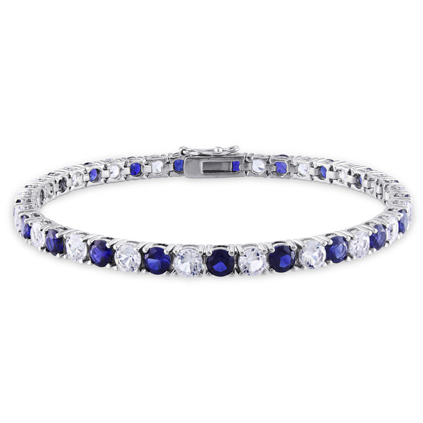 11.00 CTTW Blue and White Simulated Diamond Tennis Bracelet in White Gold Image 1