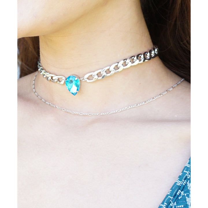 Tear Choker Pear Crystal Choker Curb Chain Teardrop Crystal Choker Necklace 90s Choker Necklace Image 1