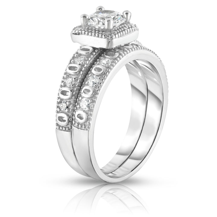 18kt White Gold Plated XOXO Bridal Ring And band Set Image 2