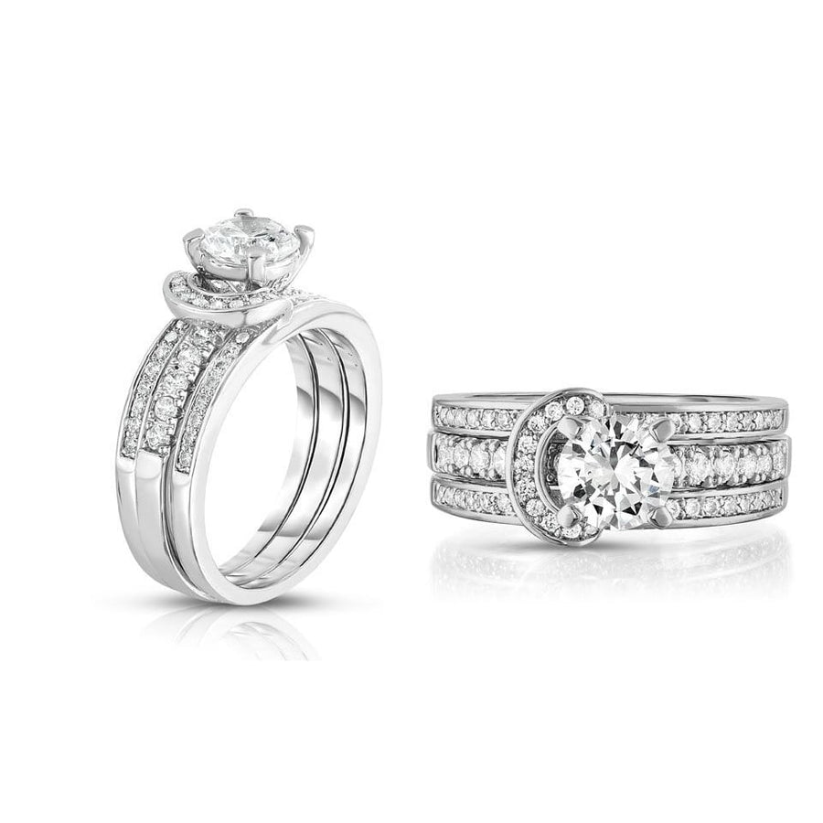 18k White Gold Micropave Interlock Ring and Band Set with AAA Cubic Zirconia Image 1