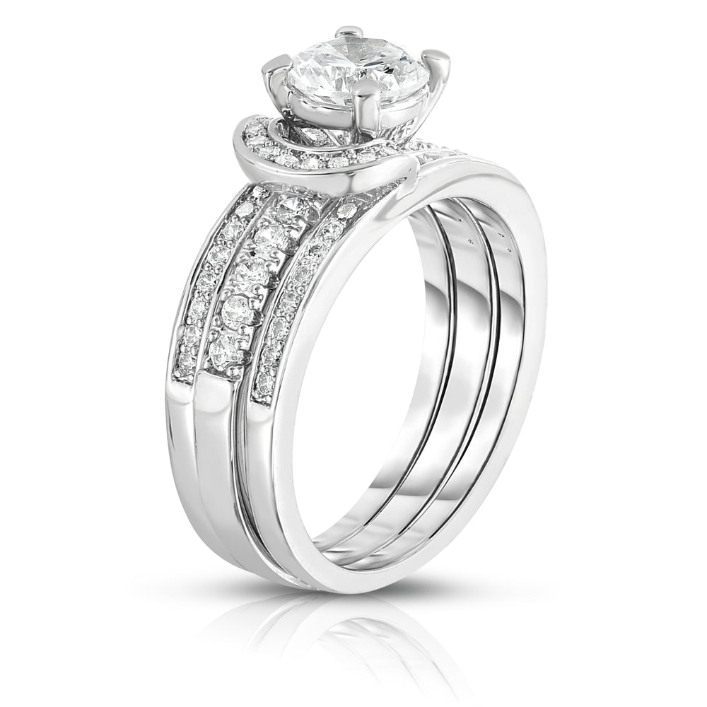 18k White Gold Micropave Interlock Ring and Band Set with AAA Cubic Zirconia Image 2