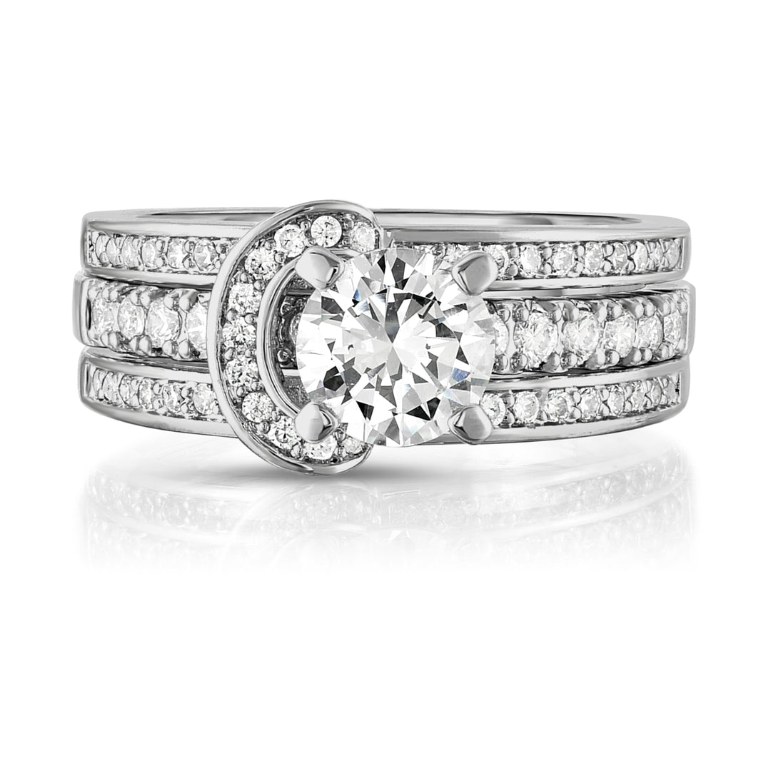 18k White Gold Micropave Interlock Ring and Band Set with AAA Cubic Zirconia Image 3