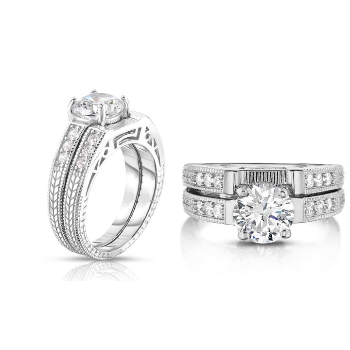 18K White Gold Simulated Diamond Bridal Ring Set 2 Piece Sizes 6 7 8 9 Image 1