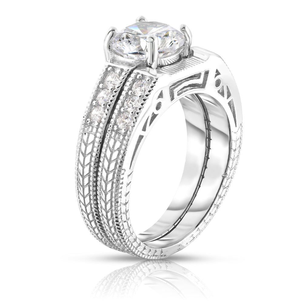 18K White Gold Simulated Diamond Bridal Ring Set 2 Piece Sizes 6 7 8 9 Image 2