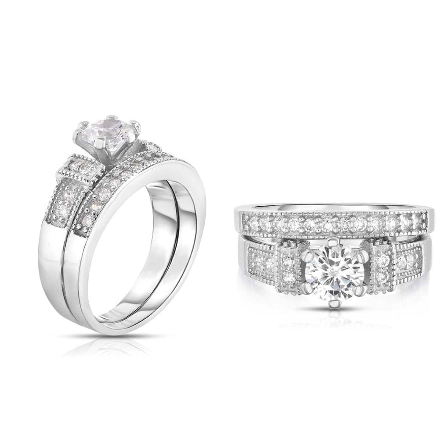 Simulated Diamond Bridal Ring Band Set 18k White Gold Sterling Silver Sizes 6-9 Image 1