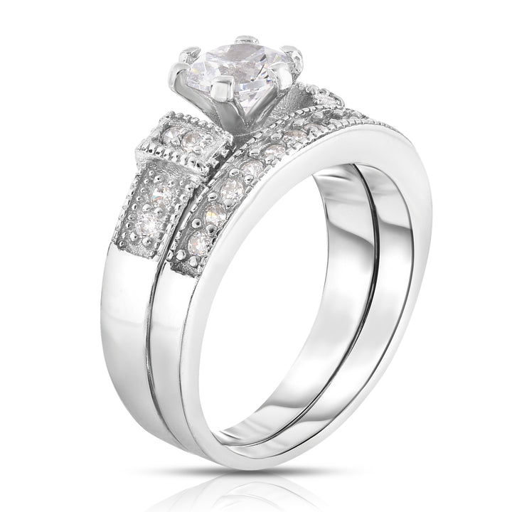 Simulated Diamond Bridal Ring Band Set 18k White Gold Sterling Silver Sizes 6-9 Image 2