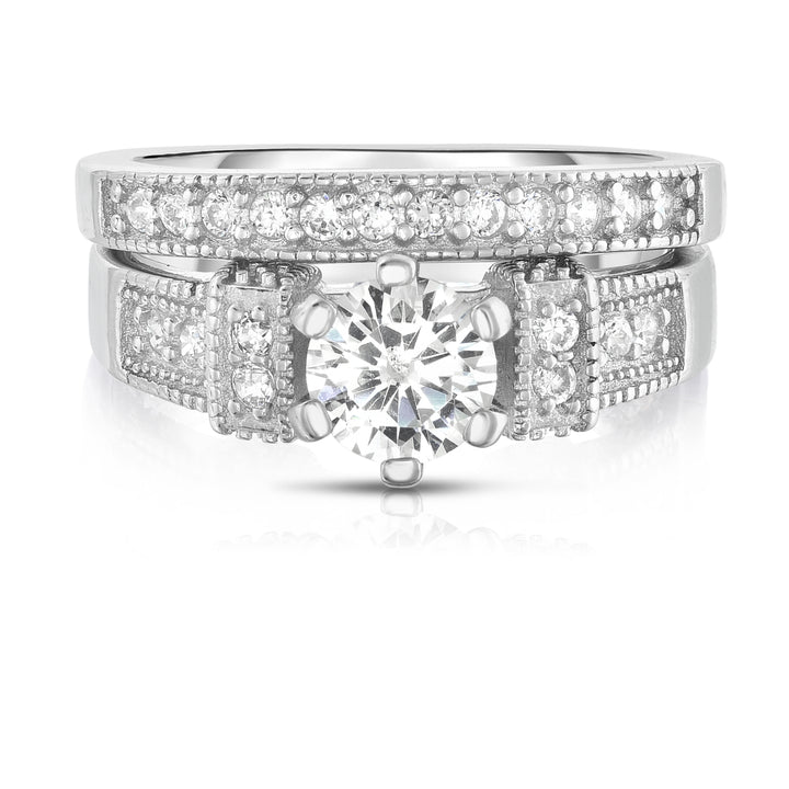 Simulated Diamond Bridal Ring Band Set 18k White Gold Sterling Silver Sizes 6-9 Image 3