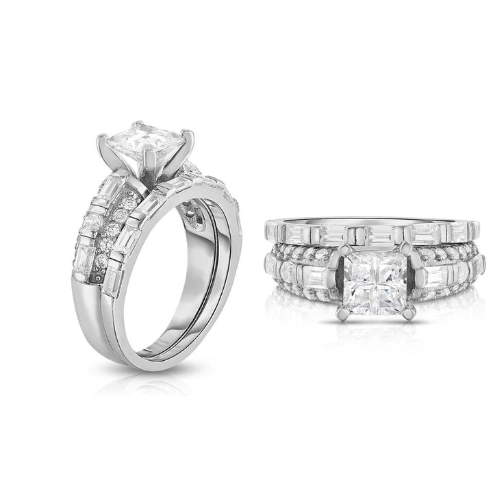 2 Piece Multi Cut Simulated Diamond Bridal Ring Set 18k White Gold Sterling Silver Sizes 6-9 Image 1