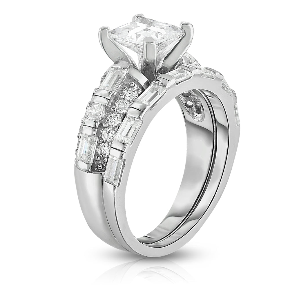 2 Piece Multi Cut Simulated Diamond Bridal Ring Set 18k White Gold Sterling Silver Sizes 6-9 Image 2