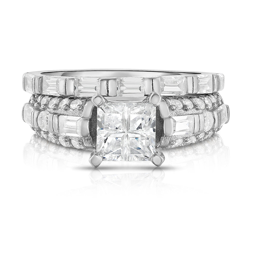 2 Piece Multi Cut Simulated Diamond Bridal Ring Set 18k White Gold Sterling Silver Sizes 6-9 Image 3