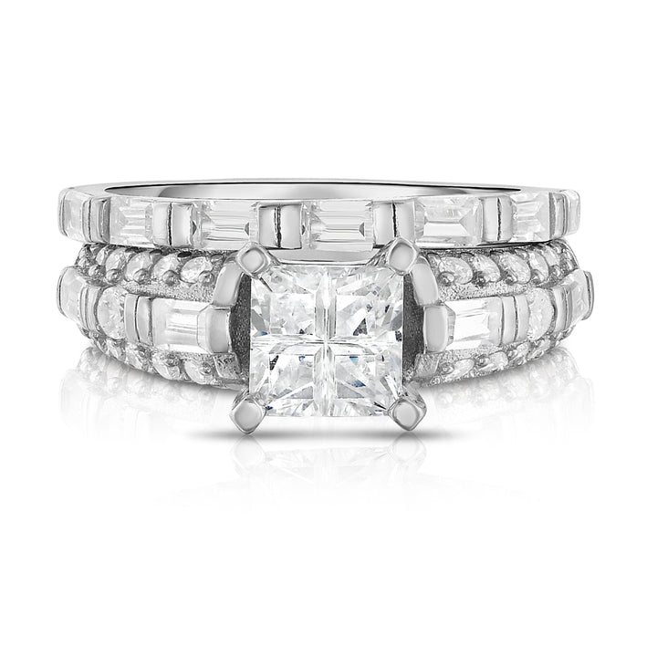 2 Piece Multi Cut Simulated Diamond Bridal Ring Set 18k White Gold Sterling Silver Sizes 6-9 Image 3