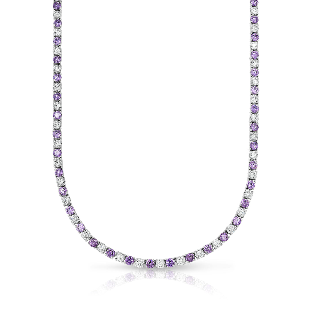 18K White Gold Amethyst Tennis Necklace 22.00 CTTW with Cubic Zirconia Stones Image 1