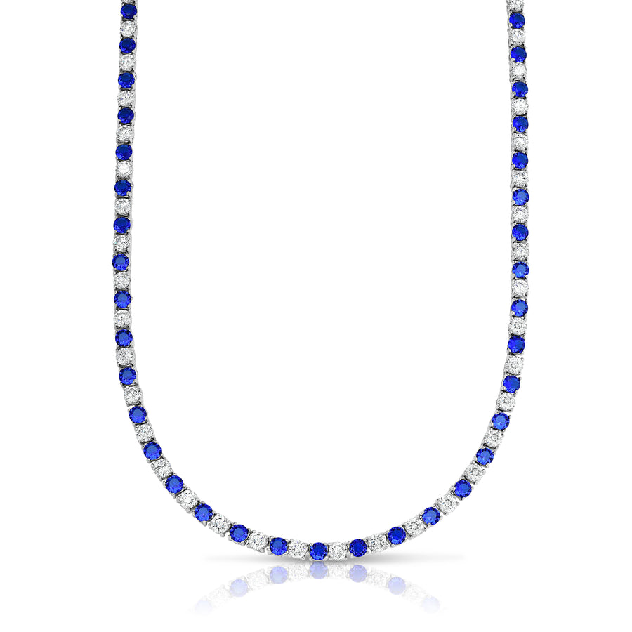 22.00 CTTW Sapphire And White SImulated Diamond Tennis Necklace in 18K White Gold Image 1