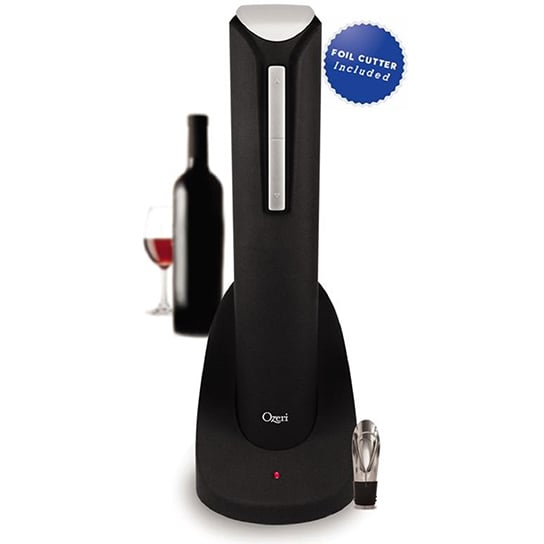Ozeri Pro Electric Wine Bottle Opener in Blackwith Wine PourerStopperFoil Cutter and Elegant Recharging Stand Image 1