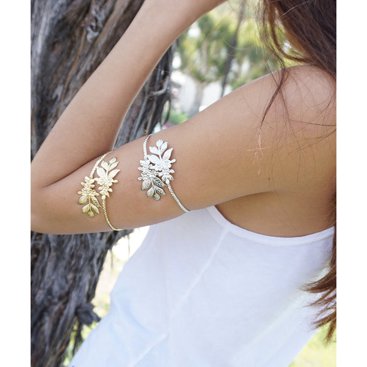 Gold Leaf Arm Cuff Silver Leaf Arm Cuff Adjustable Arm Band Boho Arm Cuff Bohemian Summer Arm Cuff Arm Bracelet Image 1