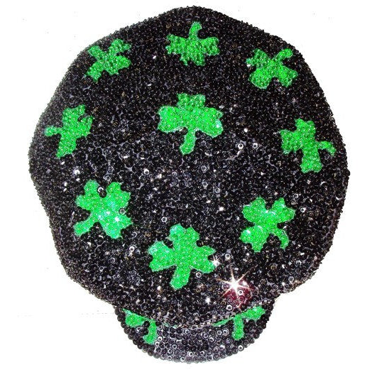 Sequin Newsboy Brando Cabbie Cap Black SHAMROCK St Patricks day Image 1