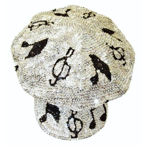 Sequin Newsboy Brando Cabbie Cap Silver Black MUSIC NOTES Image 1