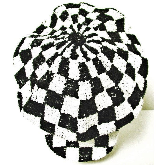 Sequin Newsboy Brando Cap Black White CHECKERED Nascar Harleyquinn Image 1