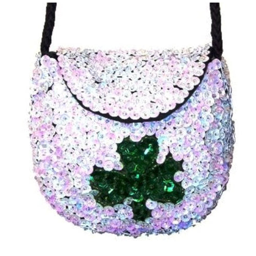 Sequin Beaded Purse Opal White w/Shamrock Image 1