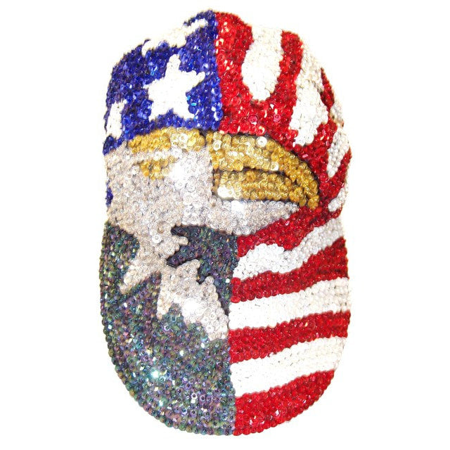 Sequin Baseball Cap USA w/Eagle Image 1