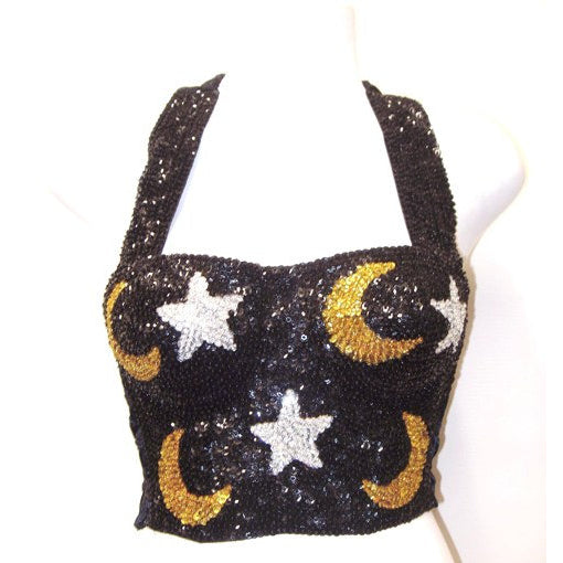 Sequin Bustier Halter Top Celestial Black Image 1