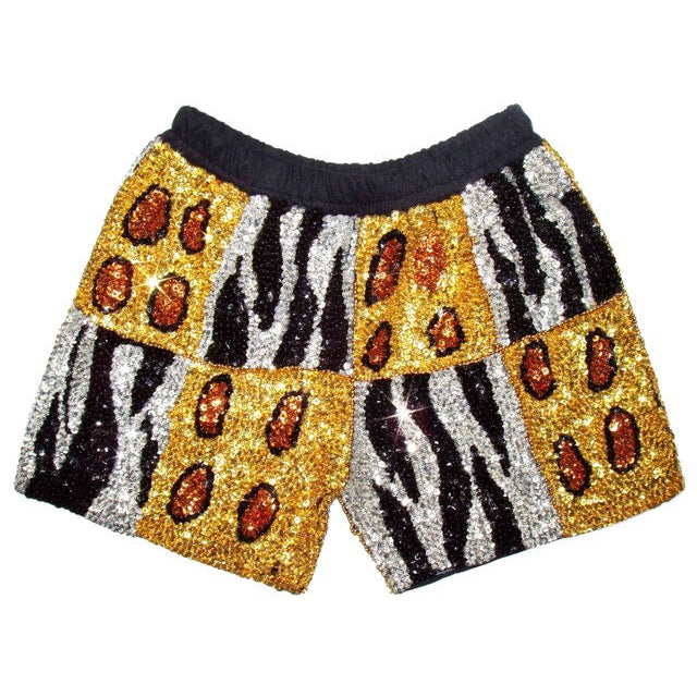 Sequin Shorts One Size Tiger Leopard Safari Animal Image 1