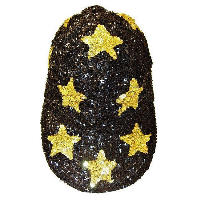 Sequin Baseball Cap Black GOLD Stars Western Rodeo Image 1