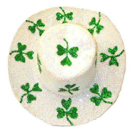 Sequin Cowboy Cowgirl Hat SHAMROCK White St Patricks Day Image 1