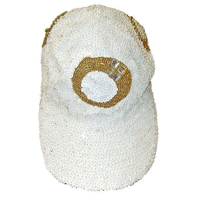 Sequin Baseball Cap White w/Rings Image 1