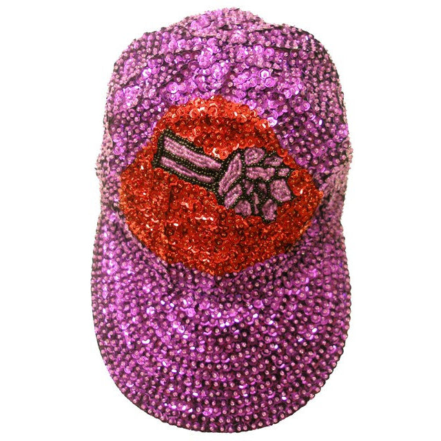 Sequin Baseball Cap Purple w/Red Hat Image 1